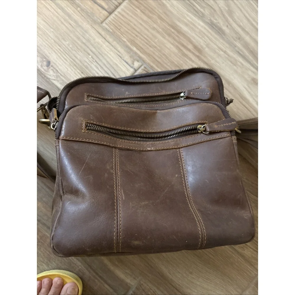 Jack and Chris Men's Brown Leather Messenger Crossbody Bag Multiple Pockets